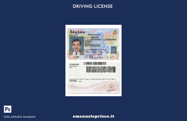 verified style modello di patente di guida dello stato USA Maine (  presente) in stile verifica template